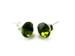 Pendientes Plata Y Cristal Swarovski Verde Oliva 8 Mm.