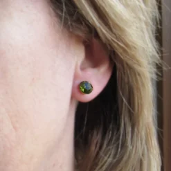 Pendientes Plata Y Cristal Swarovski Verde Oliva 8 Mm.