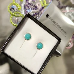 Outlet Pendientes Turquesa Bola Con Aro De Plata De Ley 5 Mm.