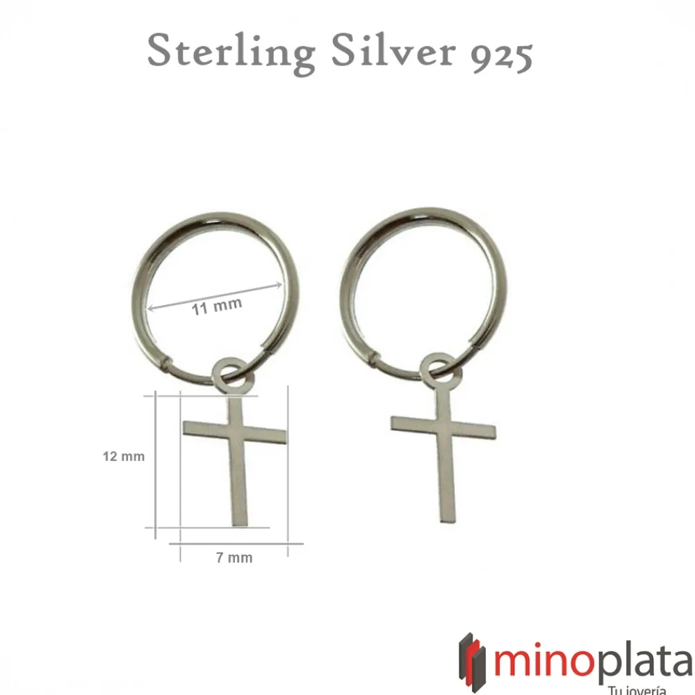 Clearance Pendientes Unisex De Aro Con Cruz Colgante De Plata 11 Mm.