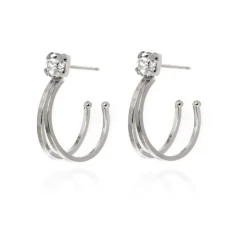 Pendientes Victoria Cruz Doble Aro De Plata Y Cristal Swarovski