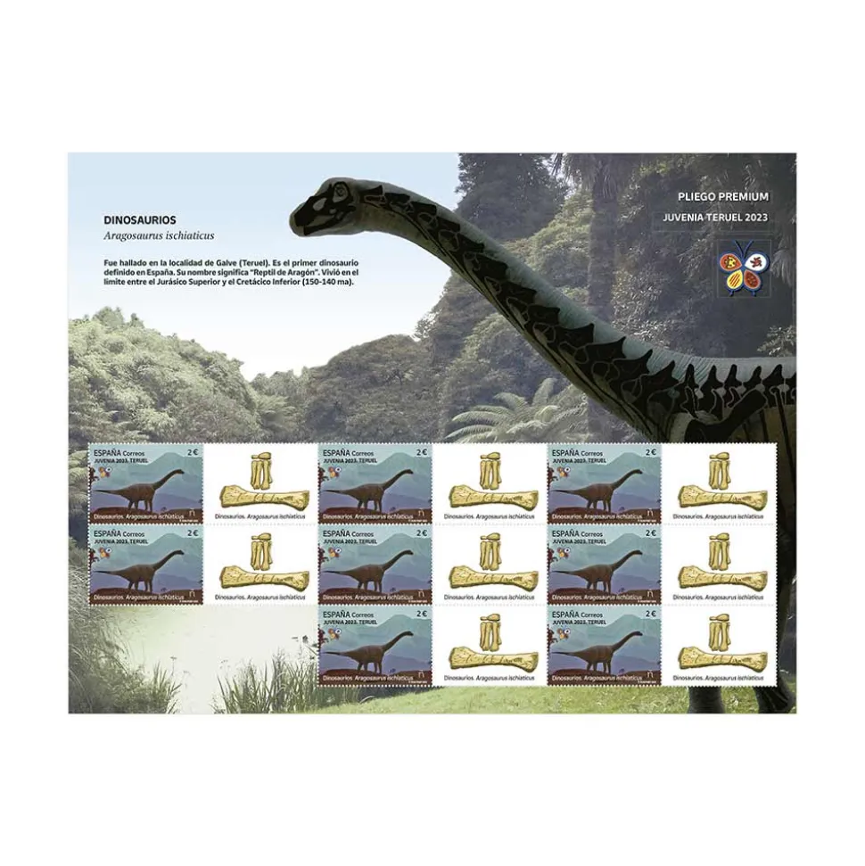 Pliego premium Juvenia 2023. Teruel. Dinosaurios. Aragosaurus ischiaticus
