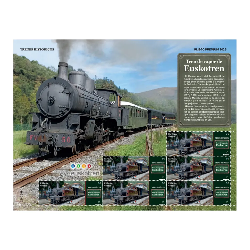 Pliego Premium Sello Tren de vapor de Euskotren | Serie Trenes históricos