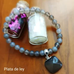 Pulsera Bolas 6 Mm De Agatha Gris Y Plata De Ley Rodiada