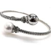 Pulsera Brazalete Combinada Con Perla Y Circonitas En Plata
