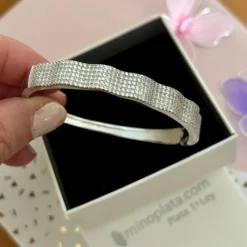 New Pulsera Brazalete De Fiesta En Plata Rodiada Con Circonitas