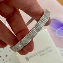 New Pulsera Brazalete De Fiesta En Plata Rodiada Con Circonitas