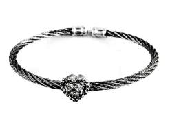 New Pulsera Chica En Acero Con Corazón De Plata Y Circonitas