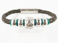 Pulsera Chico En Cuero Trenzado Y Acero Inoxidable