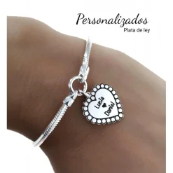 Discount Pulsera Corazón De Plata De Ley Personalizado Con Nombres