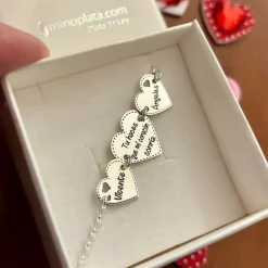 Online Pulsera Corazones Mensaje Y Nombres Personalizados De Plata