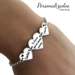 Online Pulsera Corazones Mensaje Y Nombres Personalizados De Plata