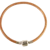 New Pulsera Cuero Camel 3 Mm. Y Plata De Ley Cierre Clip 18Cm.