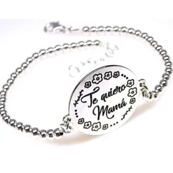 Pulsera De Bolas De Plata 3 Mm. Te Quiero Mamá
