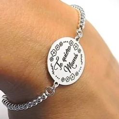 Pulsera De Bolas De Plata 3 Mm. Te Quiero Mamá