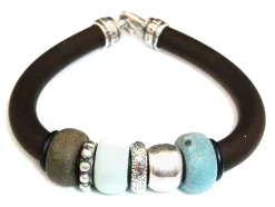 Pulsera De Caucho Con Plata Y Resina Chico