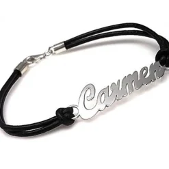 Pulsera De Cuero Con Nombre De Plata