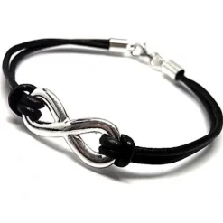 Online Pulsera De Cuero Con Símbolo Infinito De Plata De Ley