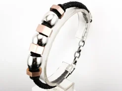 Pulsera De Piel Con Abalorios En Bronce Y Acero