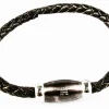 Pulsera De Piel Marron Trenzado Motivo De Acero Ovalado