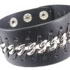 Clearance Pulsera De Piel Negra Con Cadena Acero Entrelazada