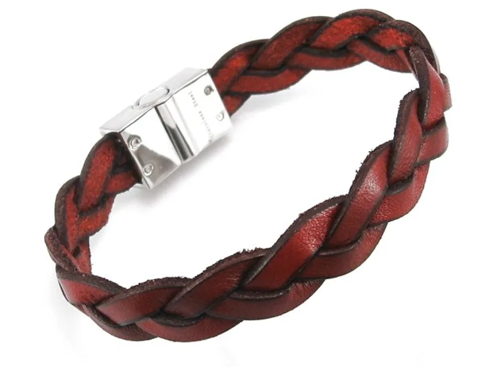 Pulsera De Piel Trenzada Burdeos