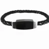 Pulsera De Piel Trenzada Negra Y Acero Inoxidable