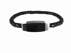 Pulsera De Piel Trenzada Negra Y Acero Inoxidable