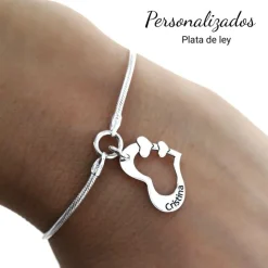 Pulsera De Plata Corazón Personalizado Con Cualquier Nombre