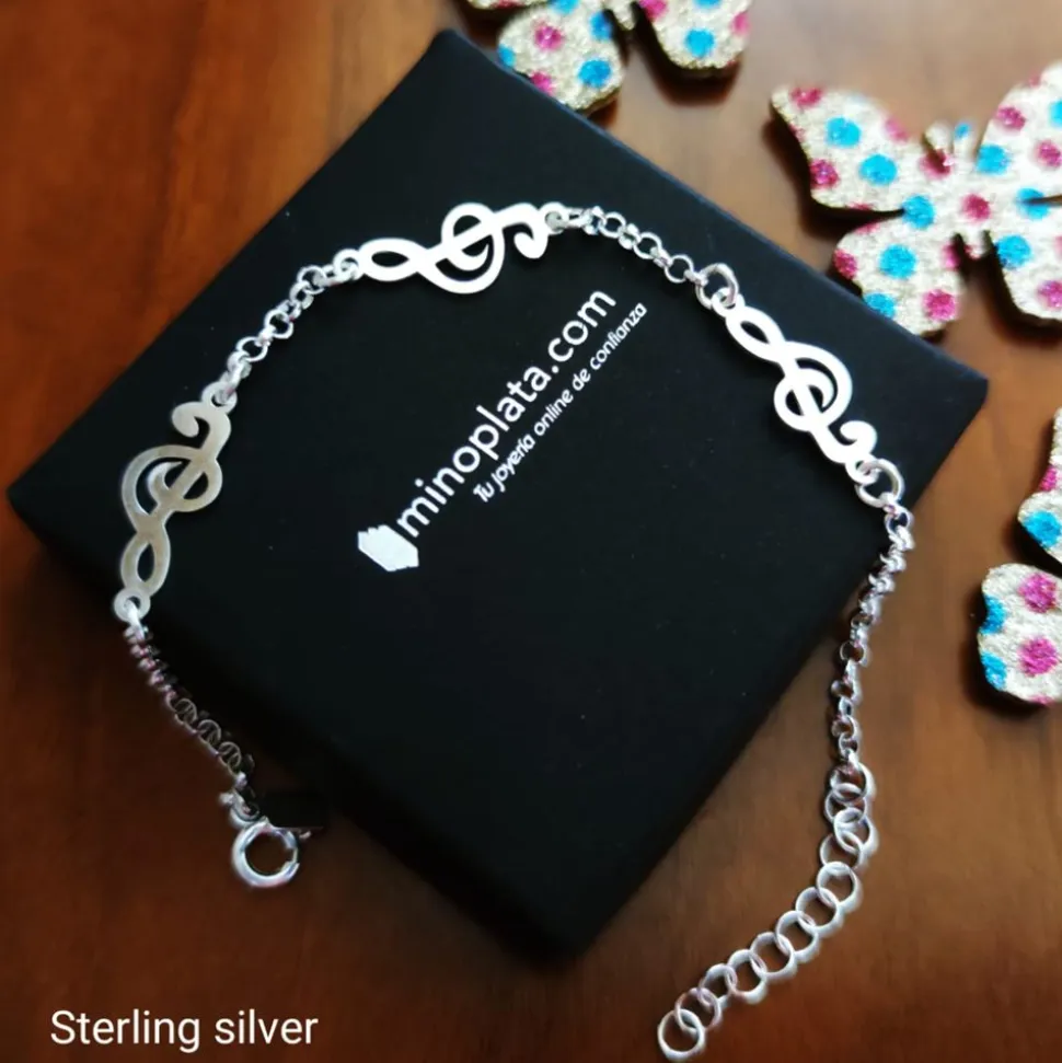Pulsera De Plata De Ley Con Figuras De La Clave De Sol