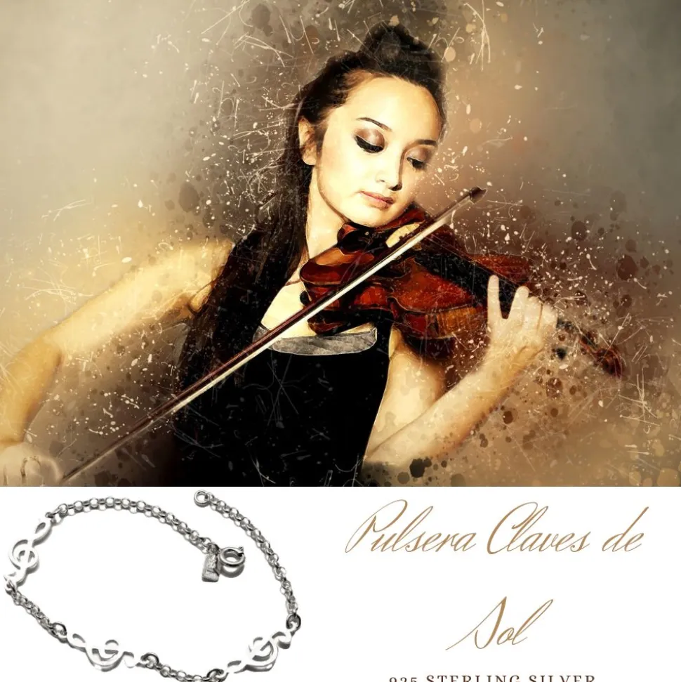 Pulsera De Plata De Ley Con Figuras De La Clave De Sol