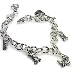 Pulsera De Plata Mamá Con Fetiches Colgantes