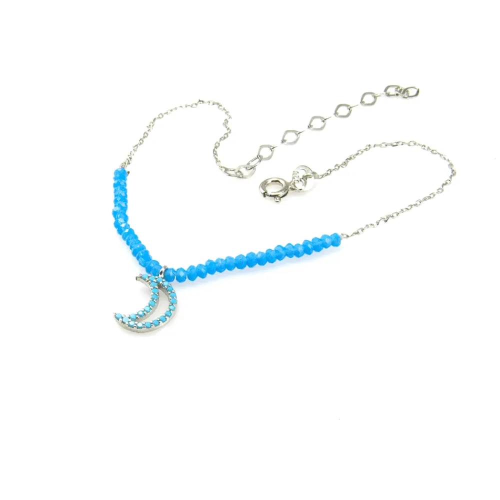 Online Pulsera De Tobillo En Plata Rodiada Luna Con Piedras Azul Claro