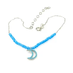 Online Pulsera De Tobillo En Plata Rodiada Luna Con Piedras Azul Claro