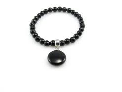 Pulsera Elastica Plata De Ley Y Bolas De Onix 6 Mm.