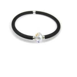New Pulsera Elástica De Caucho Negro Y Detalle De Cristal Swarovski