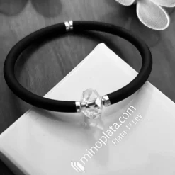 New Pulsera Elástica De Caucho Negro Y Detalle De Cristal Swarovski
