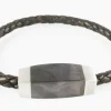 New Pulsera En Piel Marrón Trenzada Y Acero Inoxidable