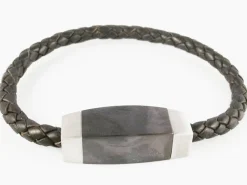 New Pulsera En Piel Marrón Trenzada Y Acero Inoxidable