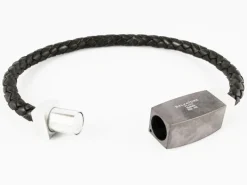 New Pulsera En Piel Marrón Trenzada Y Acero Inoxidable