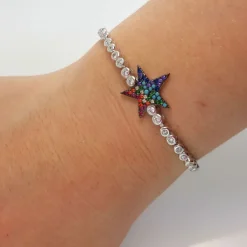 Pulsera Estrella De Plata Rodiada Con Circonitas