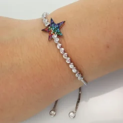 Pulsera Estrella De Plata Rodiada Con Circonitas