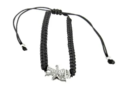 Discount Pulsera Hilo Trenzado Negro Y Niño De Plata Con Circonitas