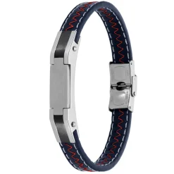 Pulsera hombre Herois acero y piel Azul