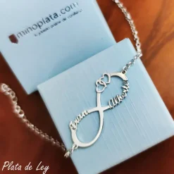 Pulsera Infinito Con Nombres Y Corazones De Plata De Ley