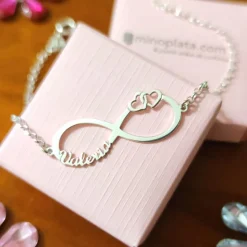 Pulsera Infinito Con Nombres Y Corazones De Plata De Ley