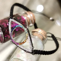 Pulsera Macramé Ojo De Plata Rodiada Y Circonitas