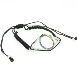 Pulsera Macramé Ojo De Plata Rodiada Y Circonitas