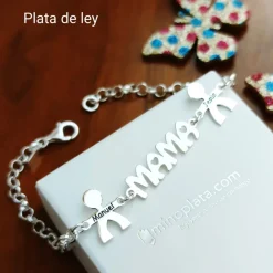 Pulsera Mamá De Plata Personalizada Con Niños Y Nombres
