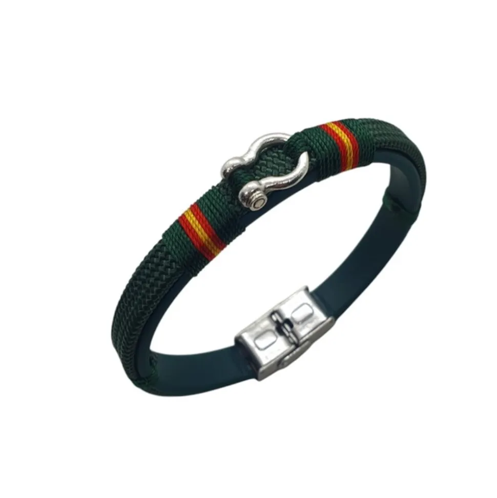 Pulsera náutica biothane grillete para hombre verde